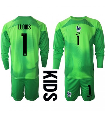 Maillot de foot France Hugo Lloris #1 Gardien de but Extérieur enfant Monde 2022 Manche Longue (+ pantalon court)